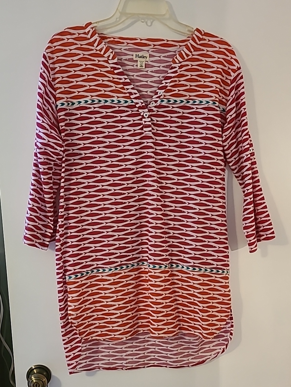 Hatley Tropical Fish Coral and White Print Cotton Tunic Top Beach Boat Vacay